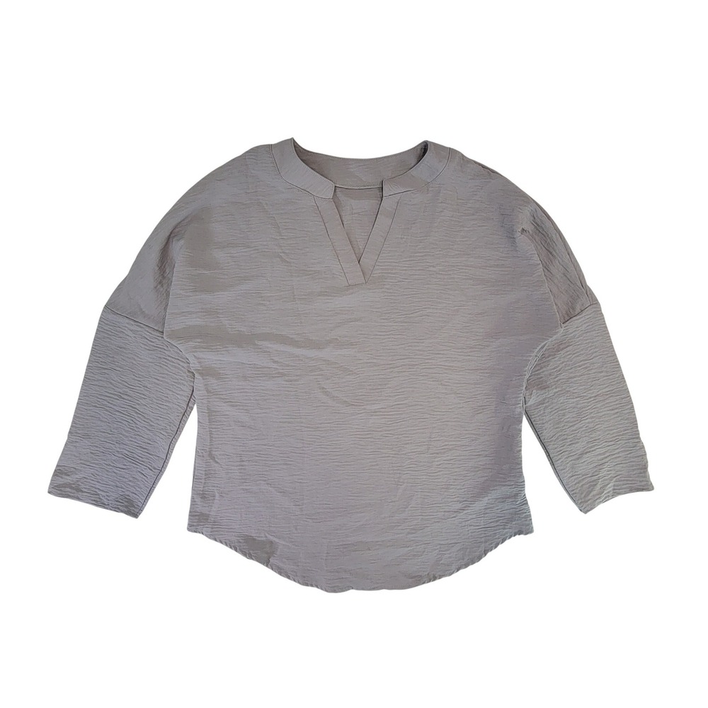 SHEIN Gray Textured‎ V Neck 3/4 Sleeve Casual Top Women's Size S